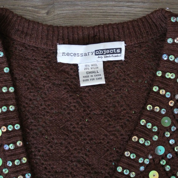 Vintage Y2K Necessary Objects Brown Sequin Knit Cropped Bolero Sweater - Picture 3 of 5